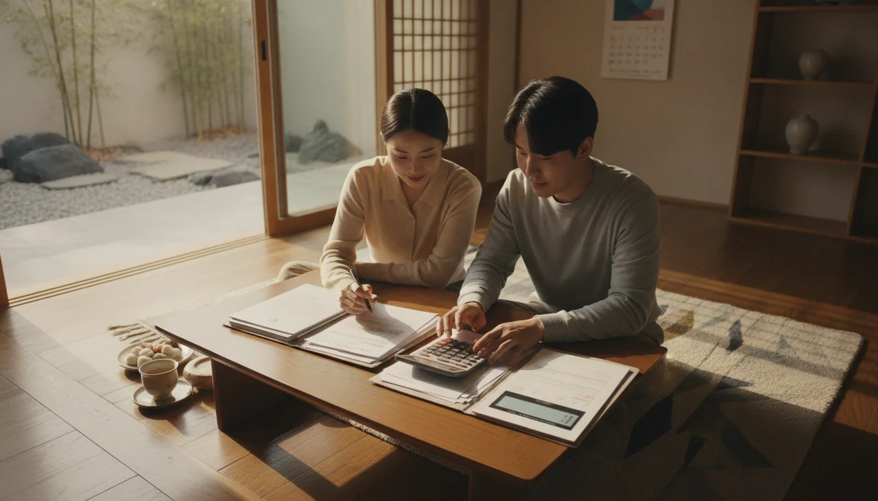 연금 관련 서류와 계산기