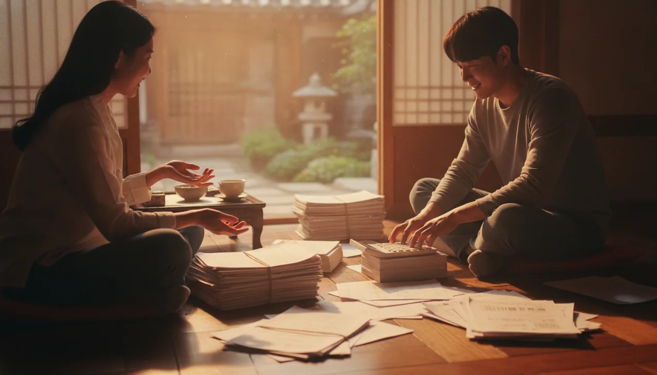 서류 더미와 계산기